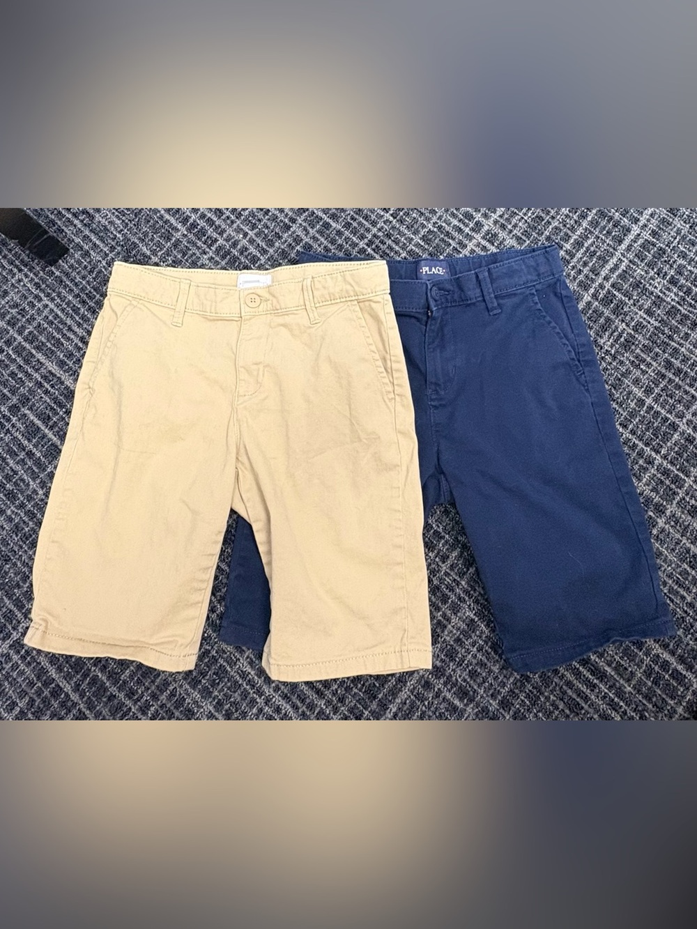 Children’s Place Girls Uniform Stretch Chino Shorts - Pair of Tan & Navy Size 10